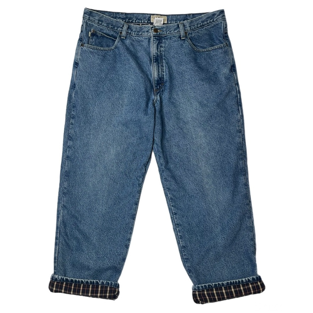 L.L. Bean Men's Relaxed Fit Plaid Fleece Lined Denim Jeans  40W x 29